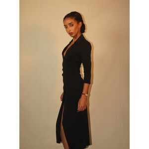 Anthropologie Black Wrap Midi Dress with Slit